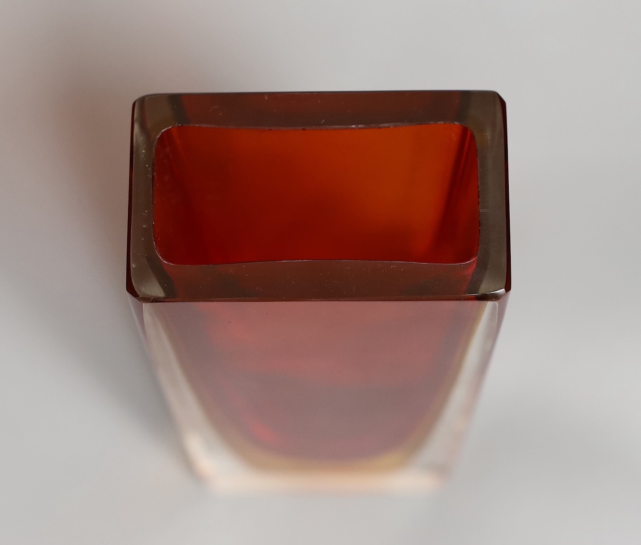 A Murano cased amber and red glass slab vase, 28cm